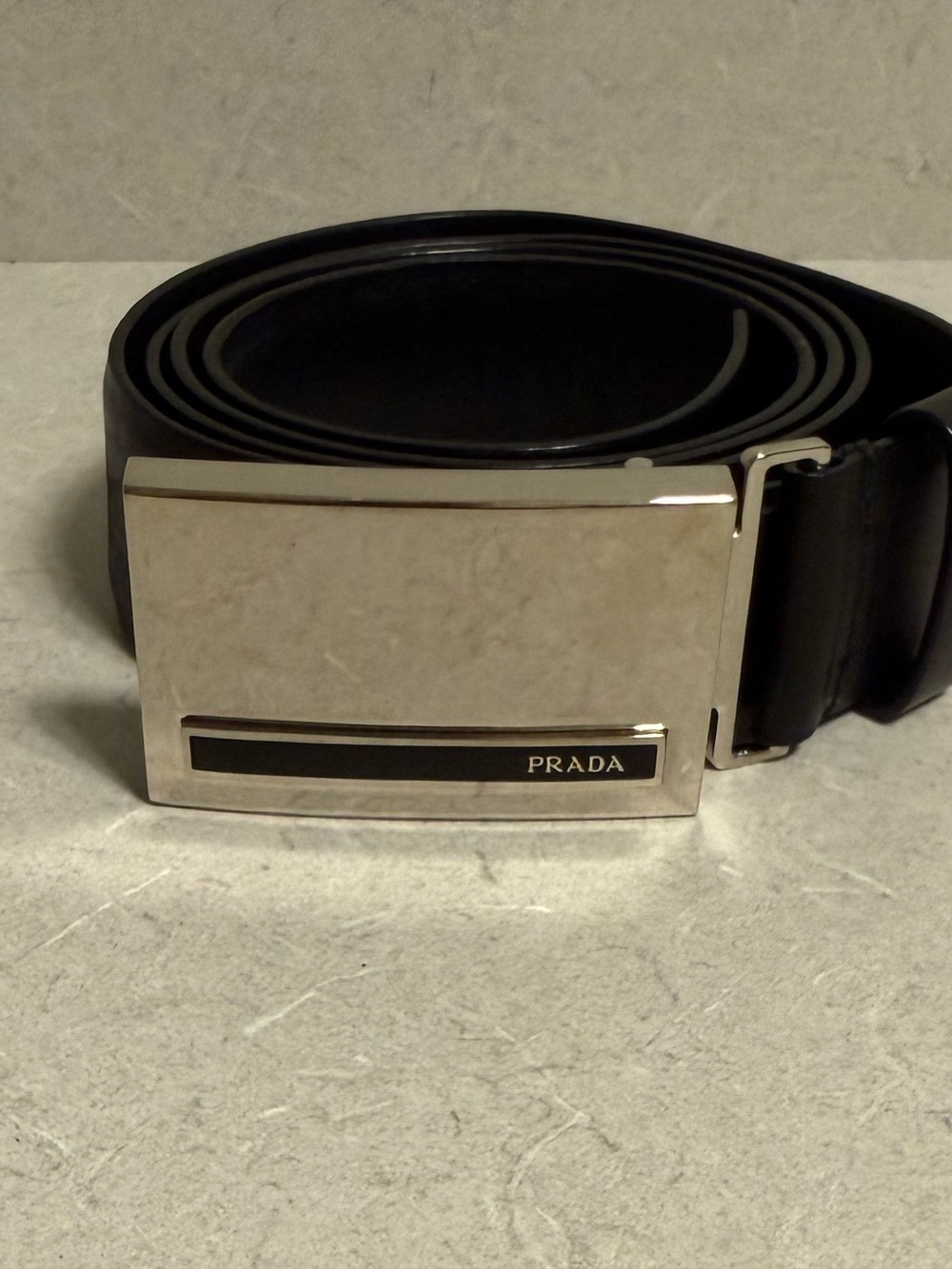 Authentic Men’s Prada Saffiano Black Leather Belt 95 38, Logo Buckle